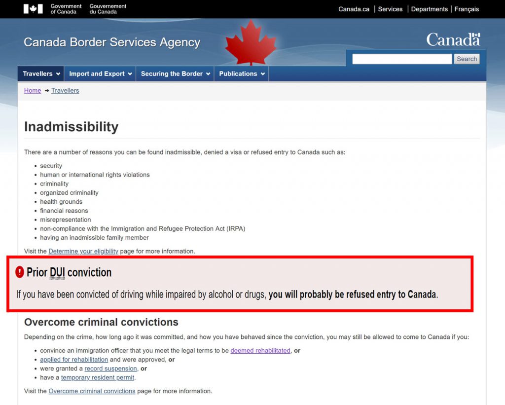 DUI Entry To Canada